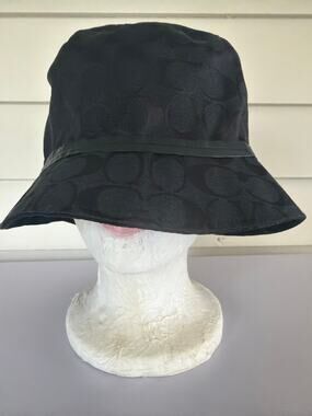 Vintage Coach Black Monogram Bucket Hat Size ML Y2K Luxury Streetwear Canvas